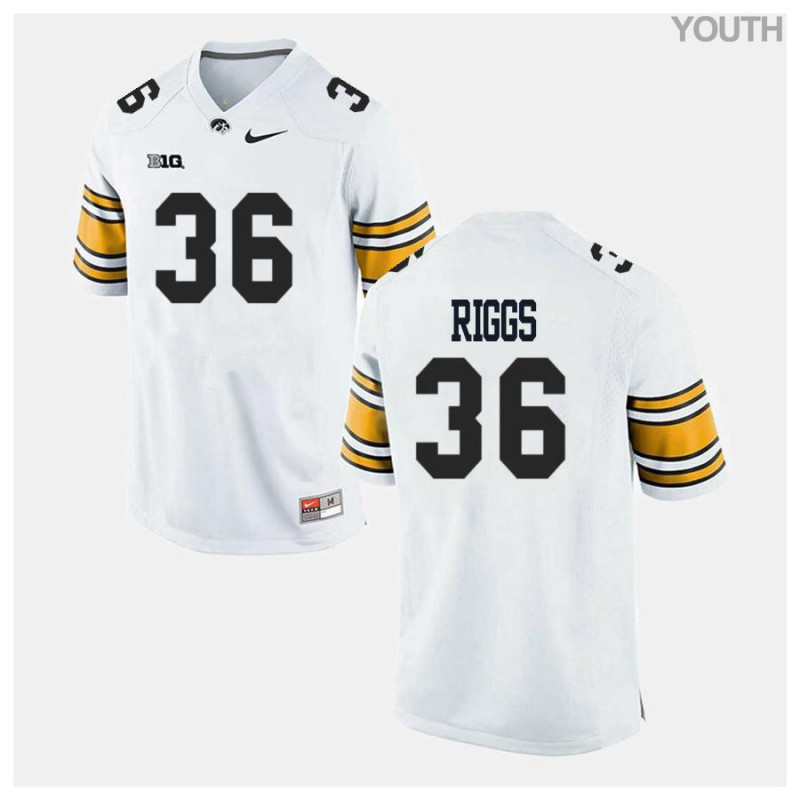 Youth Iowa Hawkeyes NCAA #36 Mitch Riggs White Authentic Nike Alumni Stitched College Football Jersey BX34P86UG